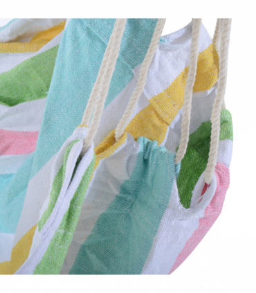 Hanging Swing Chair-Multi-colour stripes, white rope