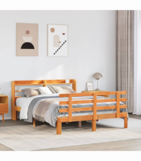 vidaXL Bed Frame with Headboard without Mattress Wax Brown 140x190 cm