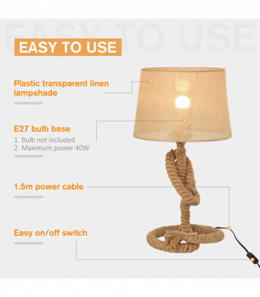 Hemp Rope Linen Shade Table Lamp Beige