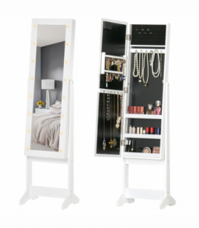 LED Mirrored Jewellery Cabinet, 36Lx30Wx136H cm-White