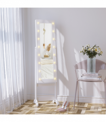 LED Mirrored Jewellery Cabinet, 36Lx30Wx136H cm-White