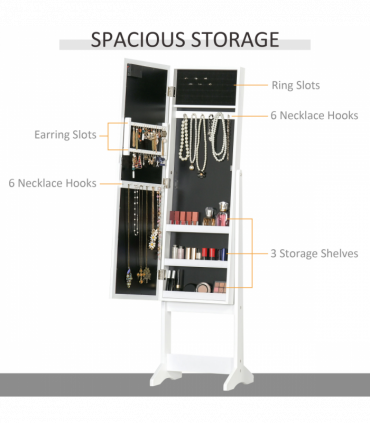 LED Mirrored Jewellery Cabinet, 36Lx30Wx136H cm-White