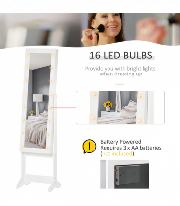 LED Mirrored Jewellery Cabinet, 36Lx30Wx136H cm-White