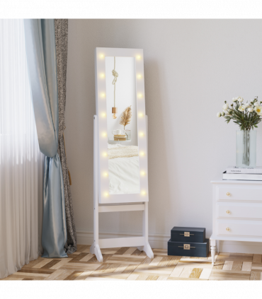 LED Mirrored Jewellery Cabinet, 36Lx30Wx136H cm-White