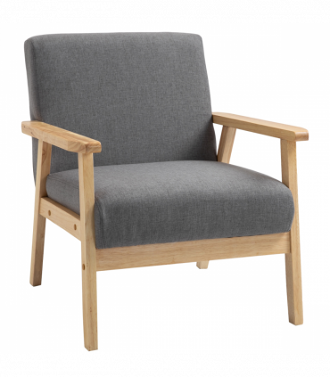 Linen Upholstered Pine Wood Accent Armchair Grey/Oak