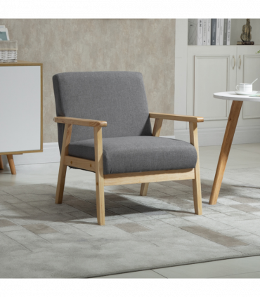 Linen Upholstered Pine Wood Accent Armchair Grey/Oak