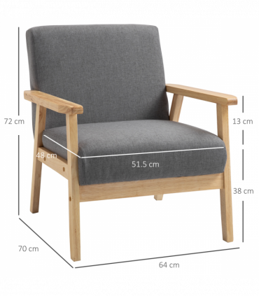 Linen Upholstered Pine Wood Accent Armchair Grey/Oak