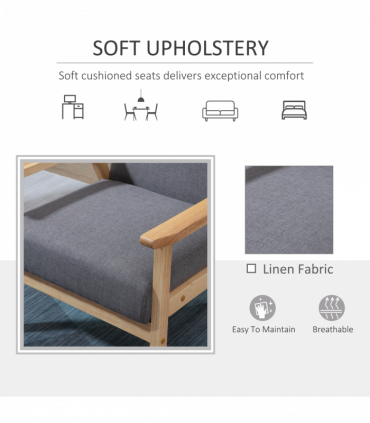 Linen Upholstered Pine Wood Accent Armchair Grey/Oak