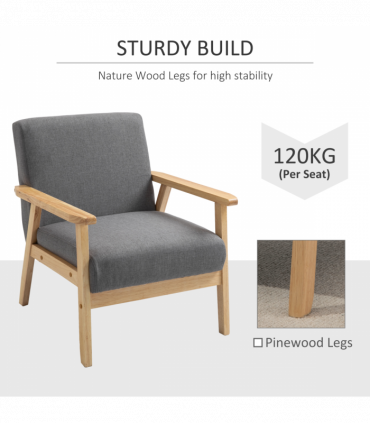 Linen Upholstered Pine Wood Accent Armchair Grey/Oak