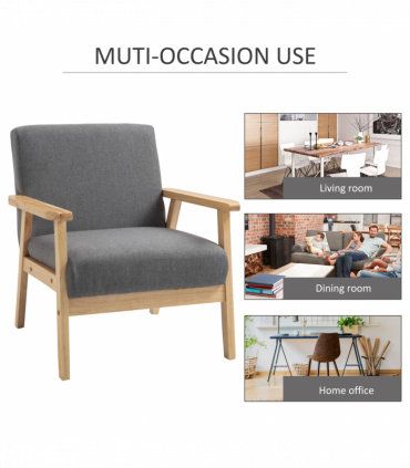 Linen Upholstered Pine Wood Accent Armchair Grey/Oak