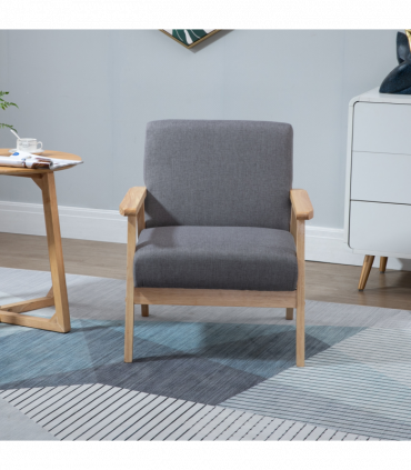 Linen Upholstered Pine Wood Accent Armchair Grey/Oak