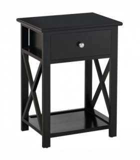 MDF 2-Tier Side Table w/ Drawer Black