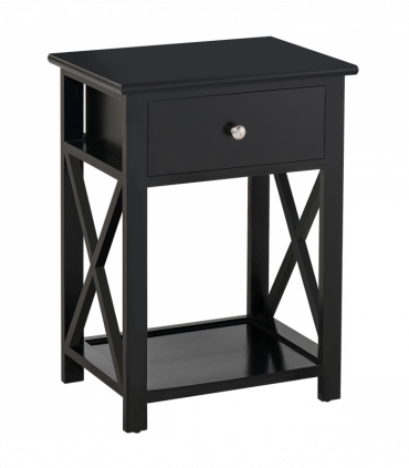 MDF 2-Tier Side Table w/ Drawer Black