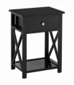 MDF 2-Tier Side Table w/ Drawer Black