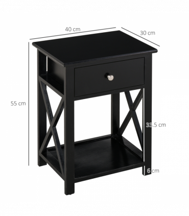 MDF 2-Tier Side Table w/ Drawer Black