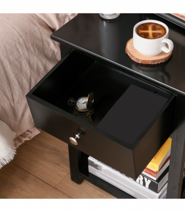 MDF 2-Tier Side Table w/ Drawer Black