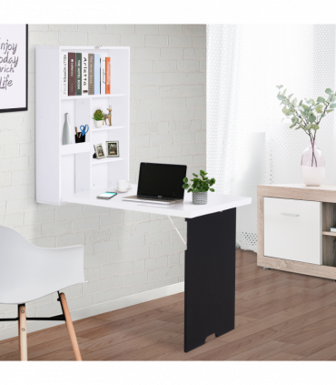 MDF Folding Wall-Mounted Drop-Leaf Table White and Black 65cm x 94.5cm x 147cm