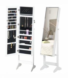 MDF Freestanding Glass Mirror Jewellery Cabinet White