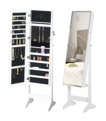 MDF Freestanding Glass Mirror Jewellery Cabinet White