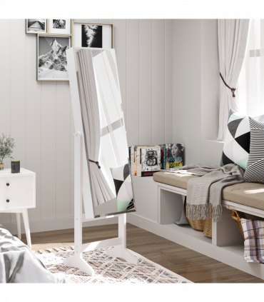 MDF Freestanding Glass Mirror Jewellery Cabinet White