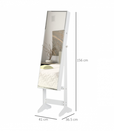 MDF Freestanding Glass Mirror Jewellery Cabinet White