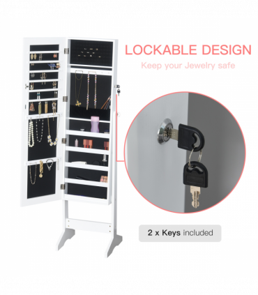 MDF Freestanding Glass Mirror Jewellery Cabinet White