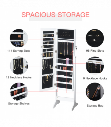 MDF Freestanding Glass Mirror Jewellery Cabinet White