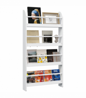 MDF Wall-Mounted 4-Tier Magazine Shelf Rack - White, 59cm x 12cm x 113cm