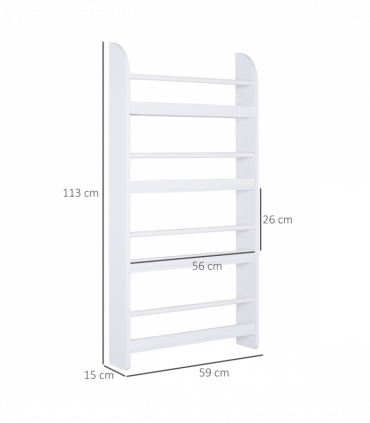MDF Wall-Mounted 4-Tier Magazine Shelf Rack - White, 59cm x 12cm x 113cm