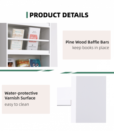 MDF Wall-Mounted 4-Tier Magazine Shelf Rack - White, 59cm x 12cm x 113cm