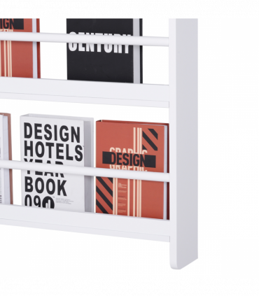 MDF Wall-Mounted 4-Tier Magazine Shelf Rack - White, 59cm x 12cm x 113cm
