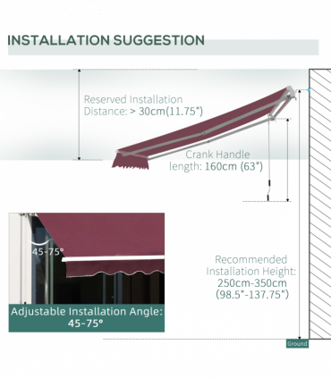 Awning Manual Retractable Red 295cm x 250cm x 160cm Polyester PU Coating