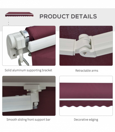 Awning Manual Retractable Red 295cm x 250cm x 160cm Polyester PU Coating