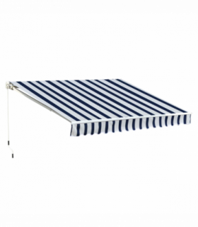 Manual Retractable Awning, size (3m x 2.5m)-Blue/White