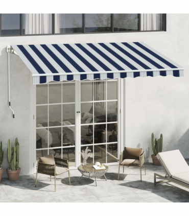 Manual Retractable Awning, size (3m x 2.5m)-Blue/White
