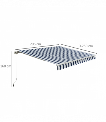 Manual Retractable Awning, size (3m x 2.5m)-Blue/White