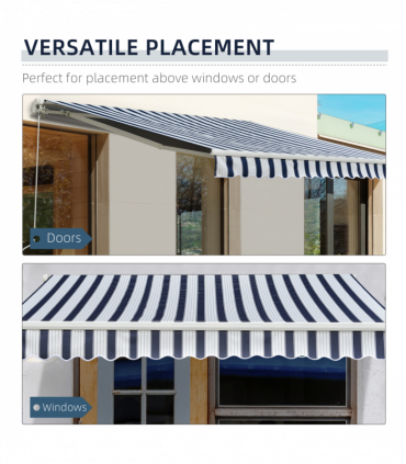 Manual Retractable Awning, size (3m x 2.5m)-Blue/White
