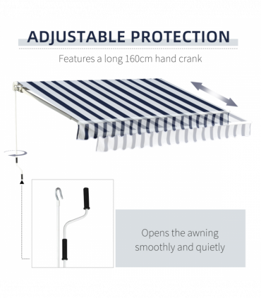 Manual Retractable Awning, size (3m x 2.5m)-Blue/White