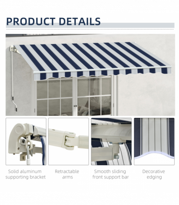 Manual Retractable Awning, size (3m x 2.5m)-Blue/White