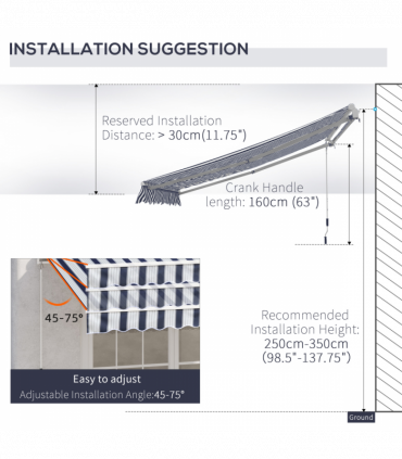 Manual Retractable Awning, size (3m x 2.5m)-Blue/White