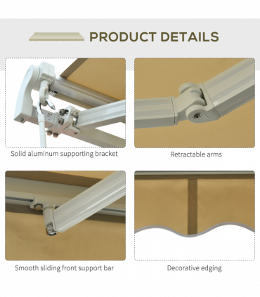 Manual Retractable Awning 100% polyester Cream 295cm x 250cm x 160cm