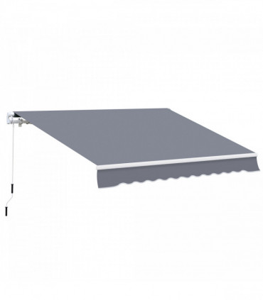Manual Retractable Awning 395cm x 300cm Grey 100% Polyester Easy Installation