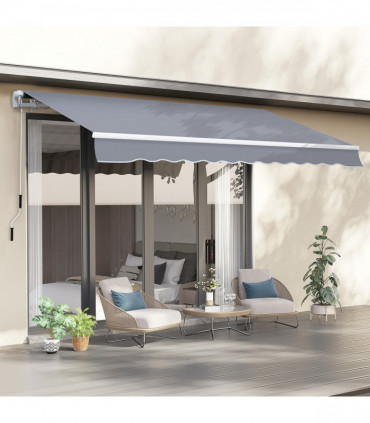 Manual Retractable Awning 395cm x 300cm Grey 100% Polyester Easy Installation