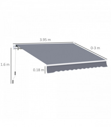 Manual Retractable Awning 395cm x 300cm Grey 100% Polyester Easy Installation