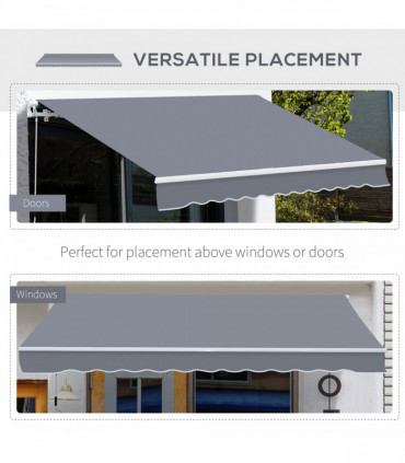 Manual Retractable Awning 395cm x 300cm Grey 100% Polyester Easy Installation