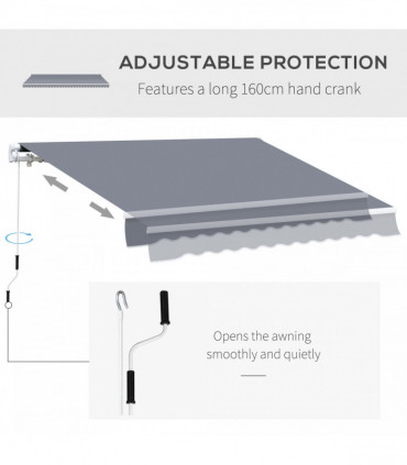 Manual Retractable Awning 395cm x 300cm Grey 100% Polyester Easy Installation