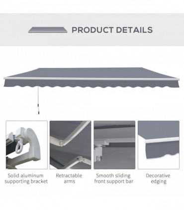 Manual Retractable Awning 395cm x 300cm Grey 100% Polyester Easy Installation