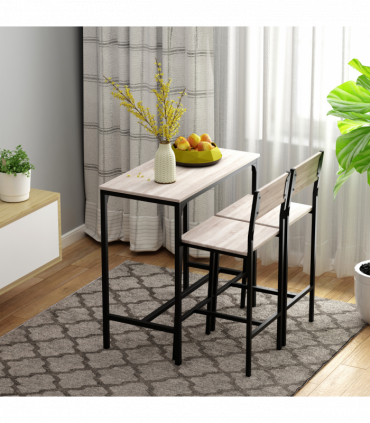 Metal Frame MDF Top Table & Bar Stool Set Black