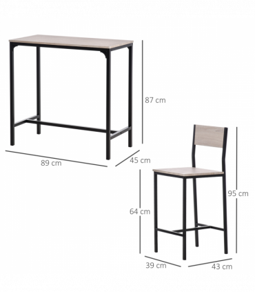 Metal Frame MDF Top Table & Bar Stool Set Black