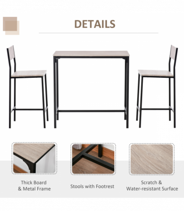 Metal Frame MDF Top Table & Bar Stool Set Black